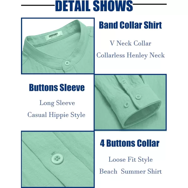 COOFANDY Men's Casual Henley Shirt Band Collar Long Sleeve Shirt Beach Hippie Summer T-Shirt