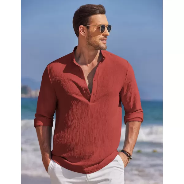 COOFANDY Men's Casual Henley Shirt Band Collar Long Sleeve Shirt Beach Hippie Summer T-Shirt