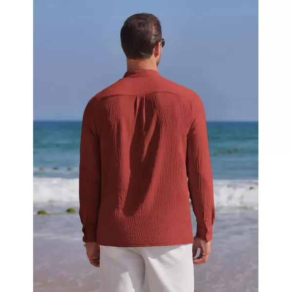 COOFANDY Men's Casual Henley Shirt Band Collar Long Sleeve Shirt Beach Hippie Summer T-Shirt