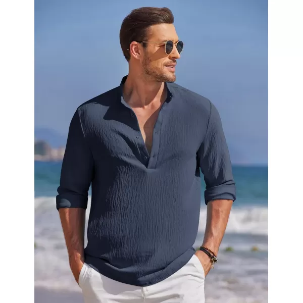 COOFANDY Men's Casual Henley Shirt Band Collar Long Sleeve Shirt Beach Hippie Summer T-Shirt