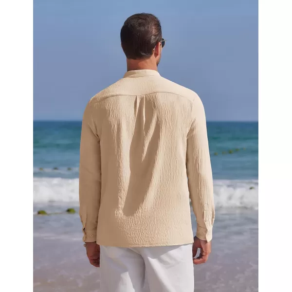 COOFANDY Men's Casual Henley Shirt Band Collar Long Sleeve Shirt Beach Hippie Summer T-Shirt