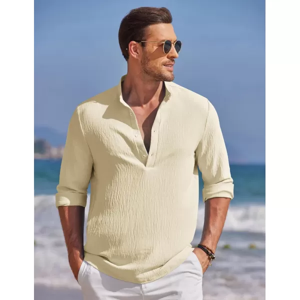 COOFANDY Men's Casual Henley Shirt Band Collar Long Sleeve Shirt Beach Hippie Summer T-Shirt