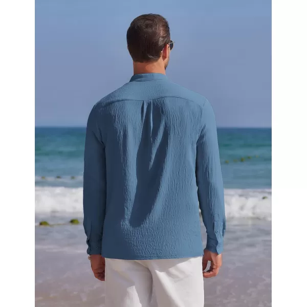 COOFANDY Men's Casual Henley Shirt Band Collar Long Sleeve Shirt Beach Hippie Summer T-Shirt