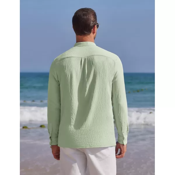 COOFANDY Men's Casual Henley Shirt Band Collar Long Sleeve Shirt Beach Hippie Summer T-Shirt