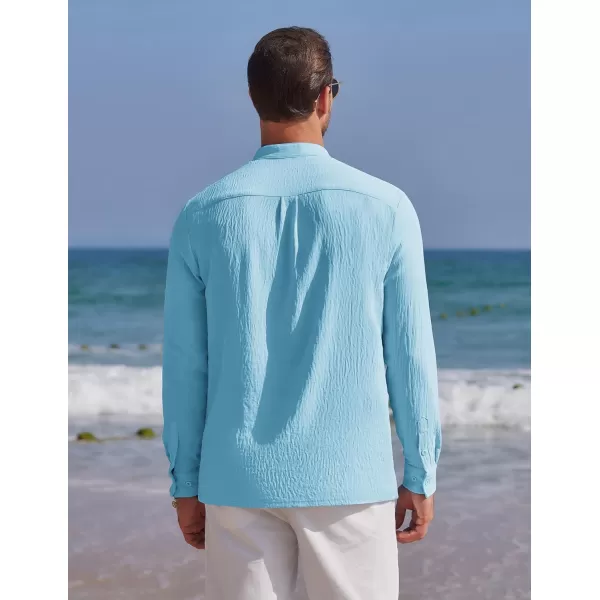 COOFANDY Men's Casual Henley Shirt Band Collar Long Sleeve Shirt Beach Hippie Summer T-Shirt