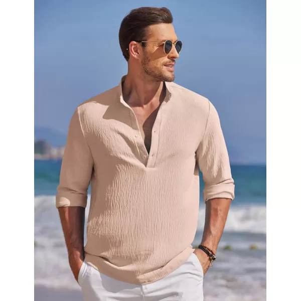 COOFANDY Men's Casual Henley Shirt Band Collar Long Sleeve Shirt Beach Hippie Summer T-Shirt