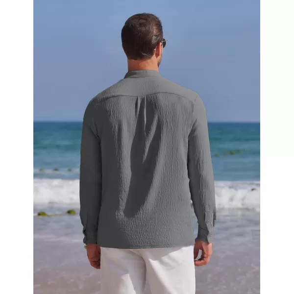 COOFANDY Men's Casual Henley Shirt Band Collar Long Sleeve Shirt Beach Hippie Summer T-Shirt