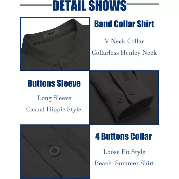 COOFANDY Men's Casual Henley Shirt Band Collar Long Sleeve Shirt Beach Hippie Summer T-Shirt