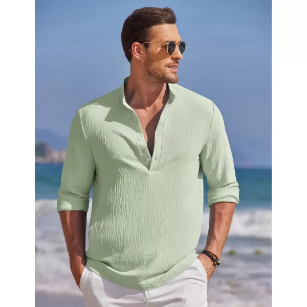 COOFANDY Men's Casual Henley Shirt Band Collar Long Sleeve Shirt Beach Hippie Summer T-Shirt