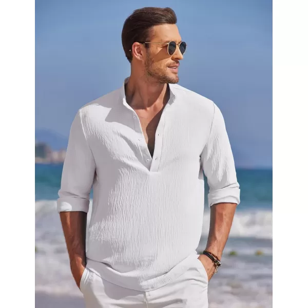 COOFANDY Men's Casual Henley Shirt Band Collar Long Sleeve Shirt Beach Hippie Summer T-Shirt
