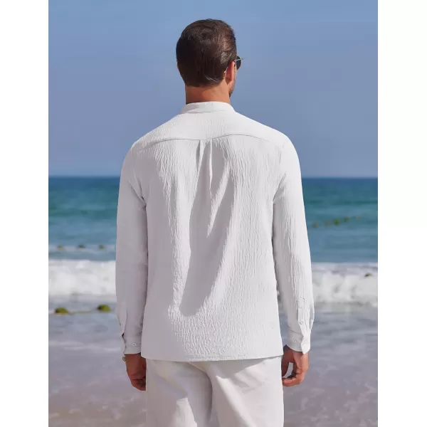 COOFANDY Men's Casual Henley Shirt Band Collar Long Sleeve Shirt Beach Hippie Summer T-Shirt