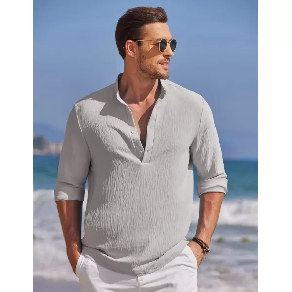 COOFANDY Men's Casual Henley Shirt Band Collar Long Sleeve Shirt Beach Hippie Summer T-Shirt