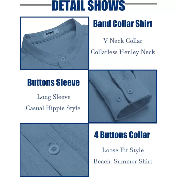 COOFANDY Men's Casual Henley Shirt Band Collar Long Sleeve Shirt Beach Hippie Summer T-Shirt
