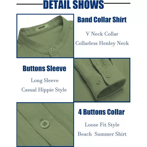 COOFANDY Men's Casual Henley Shirt Band Collar Long Sleeve Shirt Beach Hippie Summer T-Shirt