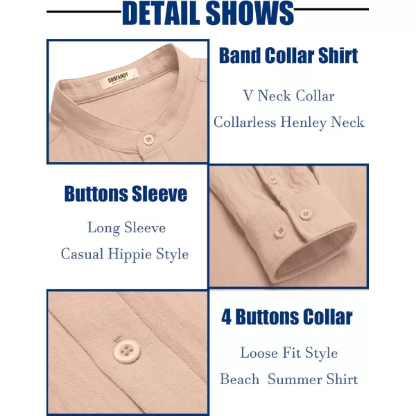 COOFANDY Men's Casual Henley Shirt Band Collar Long Sleeve Shirt Beach Hippie Summer T-Shirt