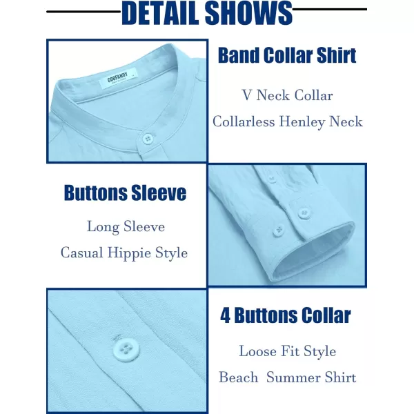 COOFANDY Men's Casual Henley Shirt Band Collar Long Sleeve Shirt Beach Hippie Summer T-Shirt