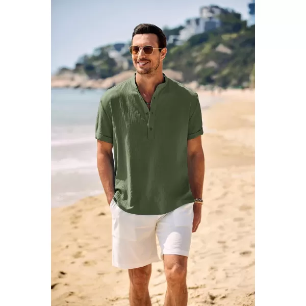 COOFANDY Men's Casual Henley Shirt Band Collar Short Sleeve Shirt Summer Beach Hippie T-Shirt