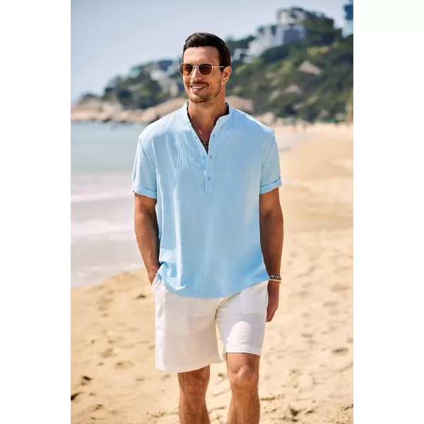 COOFANDY Men's Casual Henley Shirt Band Collar Short Sleeve Shirt Summer Beach Hippie T-Shirt