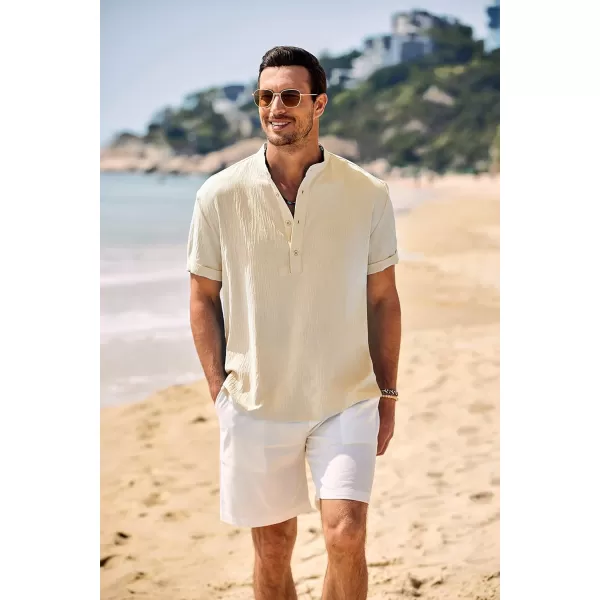 COOFANDY Men's Casual Henley Shirt Band Collar Short Sleeve Shirt Summer Beach Hippie T-Shirt