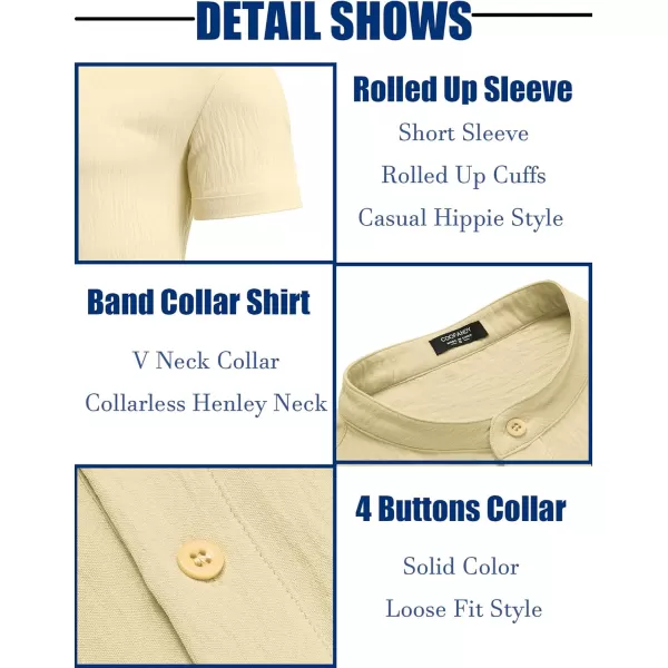 COOFANDY Men's Casual Henley Shirt Band Collar Short Sleeve Shirt Summer Beach Hippie T-Shirt