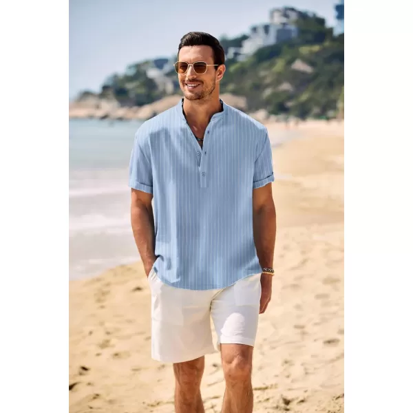 COOFANDY Men's Casual Henley Shirt Band Collar Short Sleeve Shirt Summer Beach Hippie T-Shirt