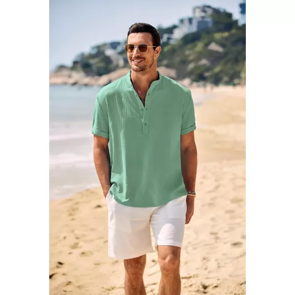 COOFANDY Men's Casual Henley Shirt Band Collar Short Sleeve Shirt Summer Beach Hippie T-Shirt
