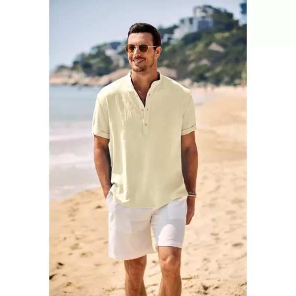 COOFANDY Men's Casual Henley Shirt Band Collar Short Sleeve Shirt Summer Beach Hippie T-Shirt
