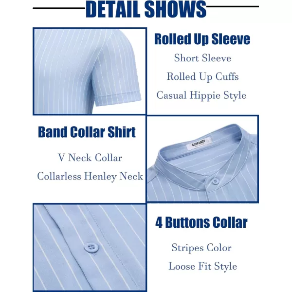 COOFANDY Men's Casual Henley Shirt Band Collar Short Sleeve Shirt Summer Beach Hippie T-Shirt
