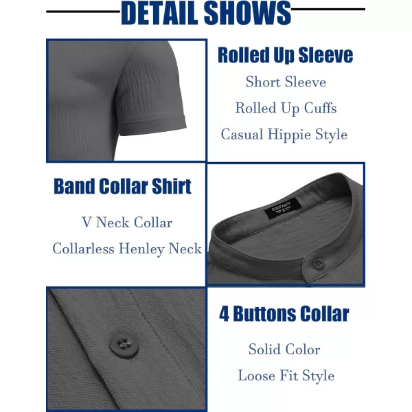 COOFANDY Men's Casual Henley Shirt Band Collar Short Sleeve Shirt Summer Beach Hippie T-Shirt