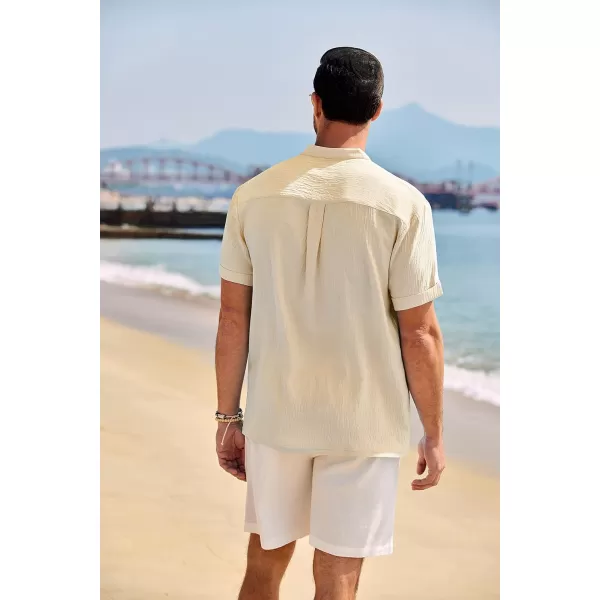 COOFANDY Men's Casual Henley Shirt Band Collar Short Sleeve Shirt Summer Beach Hippie T-Shirt