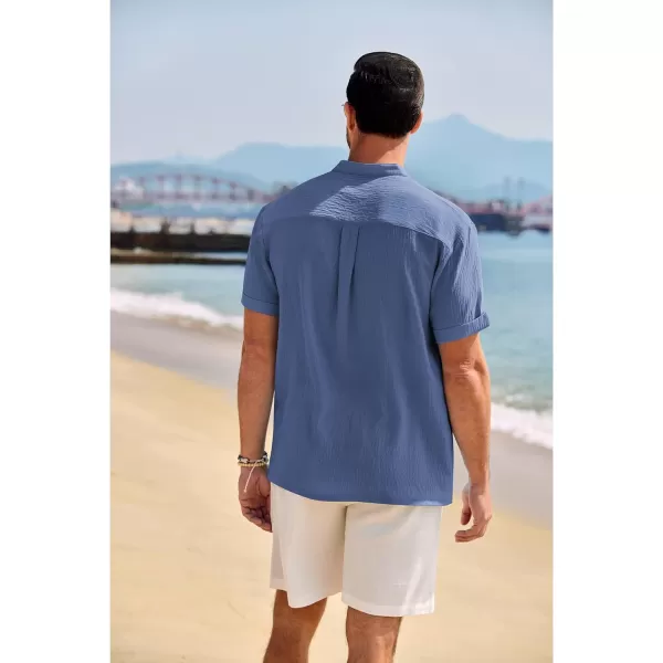COOFANDY Men's Casual Henley Shirt Band Collar Short Sleeve Shirt Summer Beach Hippie T-Shirt