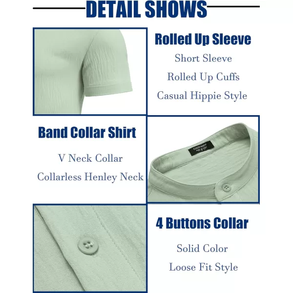 COOFANDY Men's Casual Henley Shirt Band Collar Short Sleeve Shirt Summer Beach Hippie T-Shirt