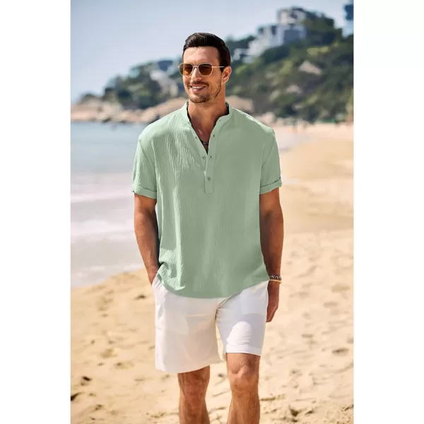 COOFANDY Men's Casual Henley Shirt Band Collar Short Sleeve Shirt Summer Beach Hippie T-Shirt