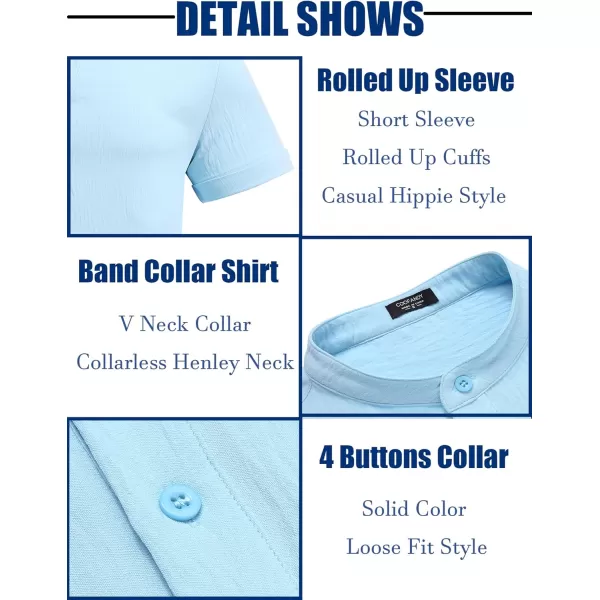 COOFANDY Men's Casual Henley Shirt Band Collar Short Sleeve Shirt Summer Beach Hippie T-Shirt
