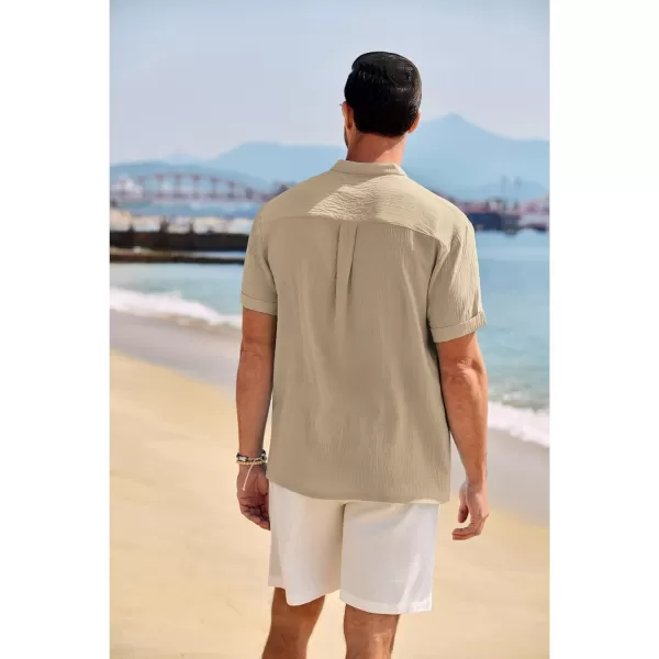 COOFANDY Men's Casual Henley Shirt Band Collar Short Sleeve Shirt Summer Beach Hippie T-Shirt