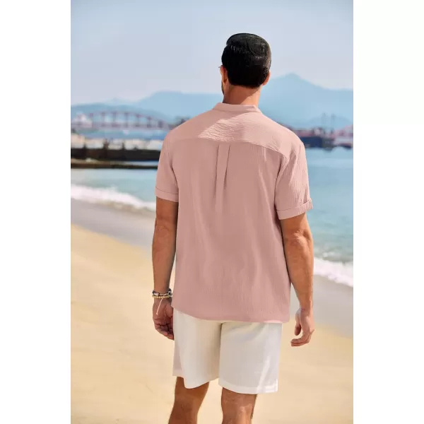 COOFANDY Men's Casual Henley Shirt Band Collar Short Sleeve Shirt Summer Beach Hippie T-Shirt