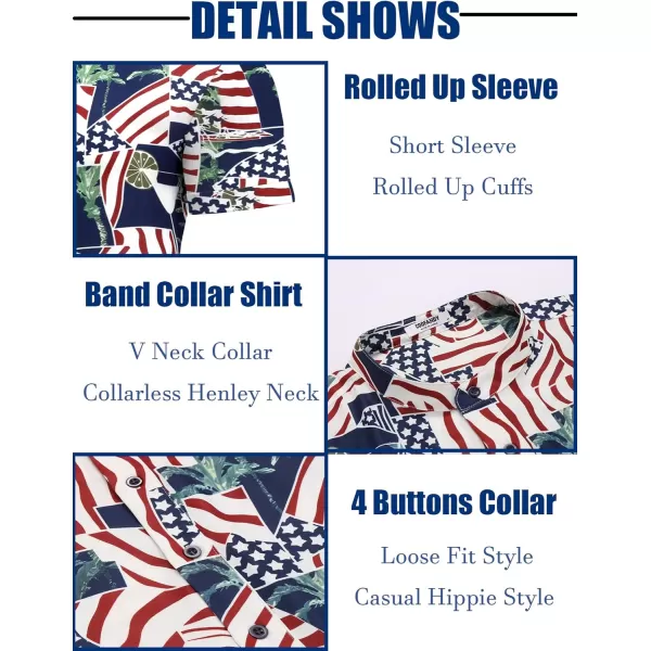 COOFANDY Men's Casual Henley Shirt Band Collar Short Sleeve Shirt Summer Beach Hippie T-Shirt