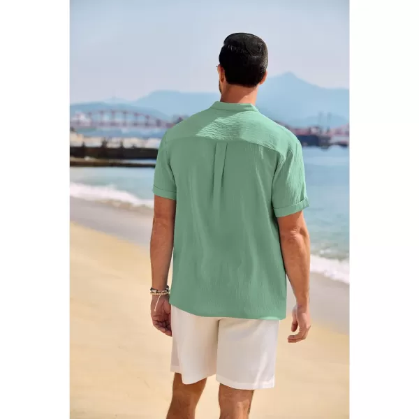 COOFANDY Men's Casual Henley Shirt Band Collar Short Sleeve Shirt Summer Beach Hippie T-Shirt
