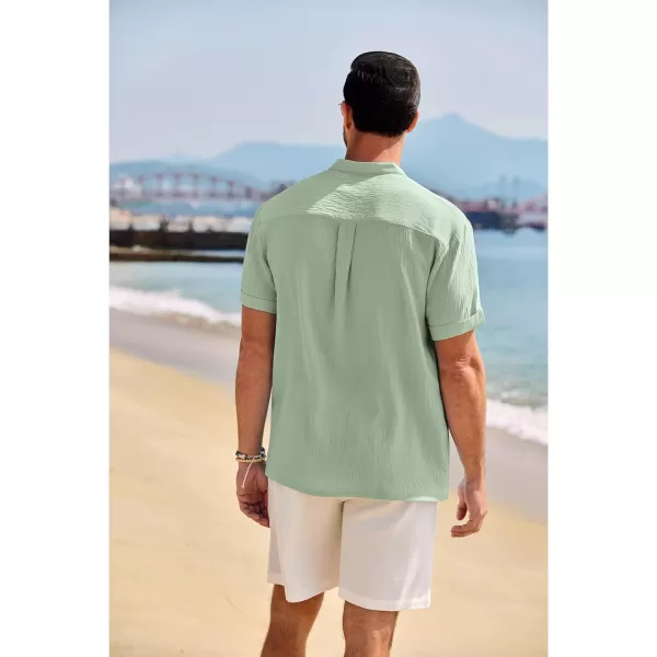 COOFANDY Men's Casual Henley Shirt Band Collar Short Sleeve Shirt Summer Beach Hippie T-Shirt