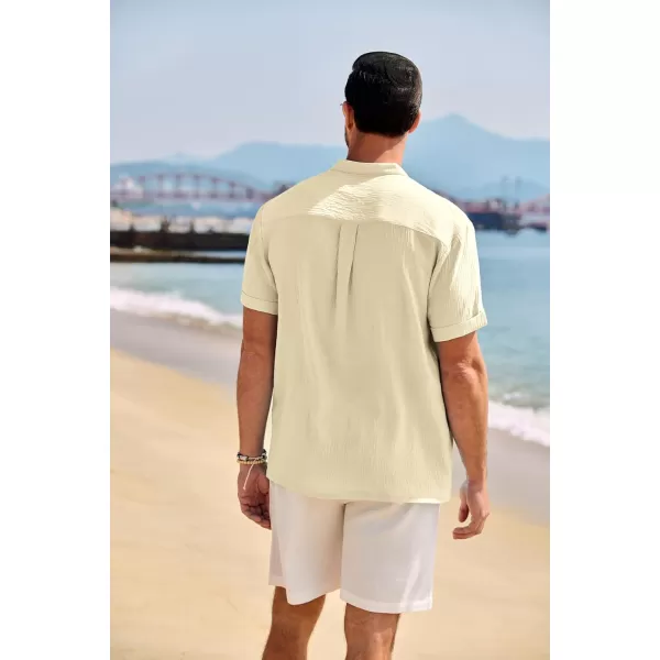 COOFANDY Men's Casual Henley Shirt Band Collar Short Sleeve Shirt Summer Beach Hippie T-Shirt