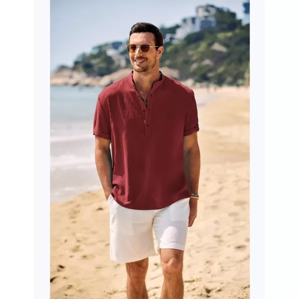 COOFANDY Men's Casual Henley Shirt Band Collar Short Sleeve Shirt Summer Beach Hippie T-Shirt