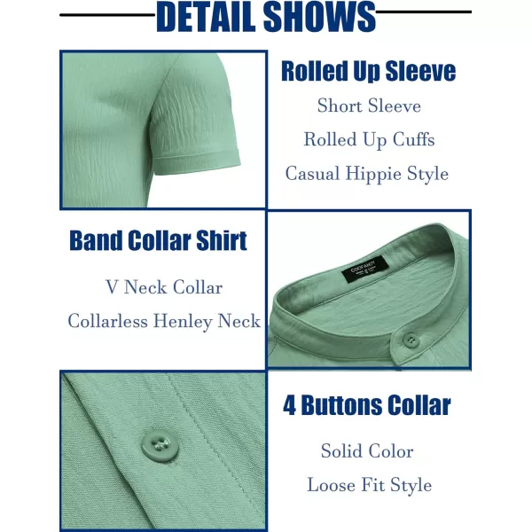 COOFANDY Men's Casual Henley Shirt Band Collar Short Sleeve Shirt Summer Beach Hippie T-Shirt