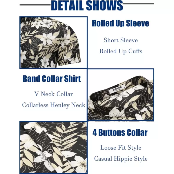 COOFANDY Men's Casual Henley Shirt Band Collar Short Sleeve Shirt Summer Beach Hippie T-Shirt