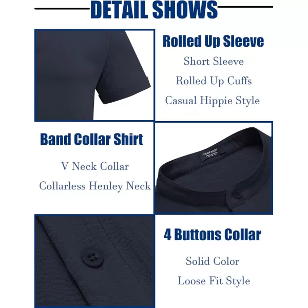 COOFANDY Men's Casual Henley Shirt Band Collar Short Sleeve Shirt Summer Beach Hippie T-Shirt