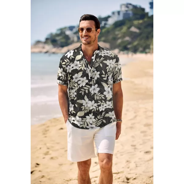 COOFANDY Men's Casual Henley Shirt Band Collar Short Sleeve Shirt Summer Beach Hippie T-Shirt