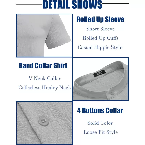 COOFANDY Men's Casual Henley Shirt Band Collar Short Sleeve Shirt Summer Beach Hippie T-Shirt