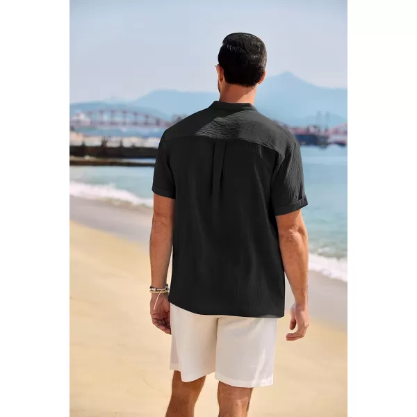 COOFANDY Men's Casual Henley Shirt Band Collar Short Sleeve Shirt Summer Beach Hippie T-Shirt