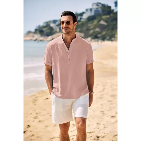 COOFANDY Men's Casual Henley Shirt Band Collar Short Sleeve Shirt Summer Beach Hippie T-Shirt