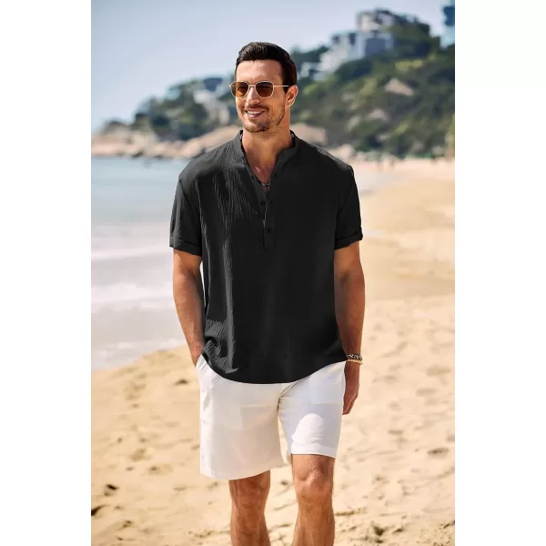 COOFANDY Men's Casual Henley Shirt Band Collar Short Sleeve Shirt Summer Beach Hippie T-Shirt