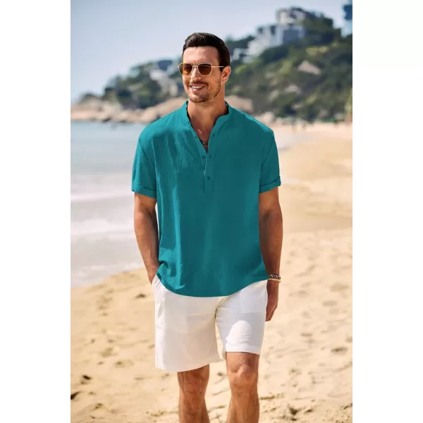 COOFANDY Men's Casual Henley Shirt Band Collar Short Sleeve Shirt Summer Beach Hippie T-Shirt
